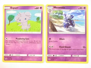 Pink Espurr And Meowstic Pokémon Card Wallpaper