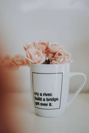 Pink Flowers Aesthetic In Mug Wallpaper