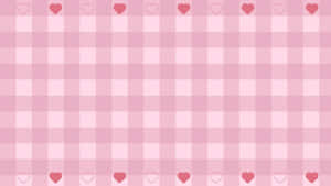 Pink Hearts Checkered Pattern Background Wallpaper