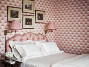 Pink Interior Mid-century Bed Wallpaper