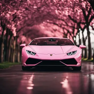 Pink Lamborghini Under Cherry Blossoms Wallpaper