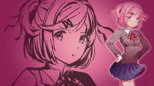 Pink Natsuki Art Doki Doki Literature Club Wallpaper