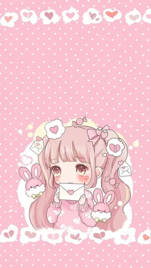 Pink Pfp Cute Girl With Envelope Wallpaper