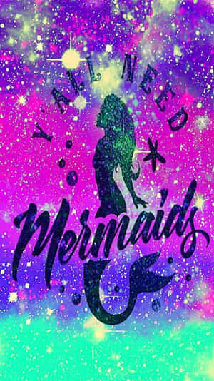 Pink Purple And Blue Mermaid Glitters Wallpaper