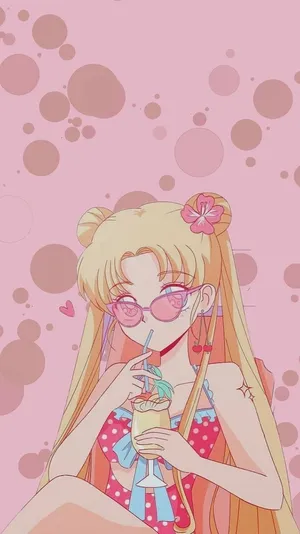 Pink Sailor Moon Sipping Drink Wallpaper