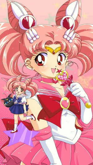 Pink Sailor Moonwith Compactand Luna Wallpaper