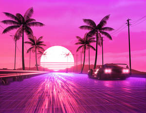 Pink Sunset Road Wallpaper