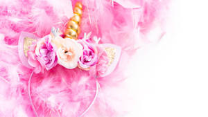 Pink Unicorn Headband With Flowers On A White Background Wallpaper