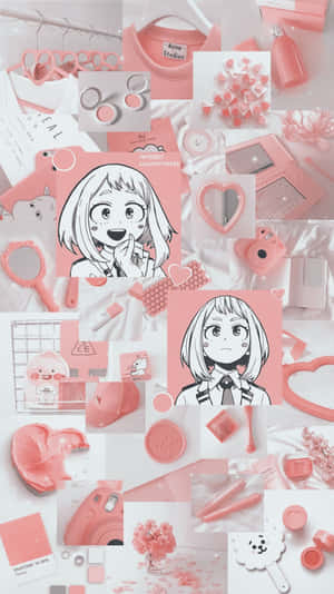 Pink Uraraka Aesthetic Collage Wallpaper