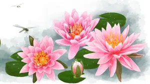 Pink Water Lilies Artwork Wallpaper
