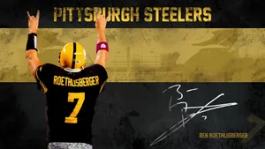 Pittsburgh Steelers Text Logo And Roethlisberger Wallpaper