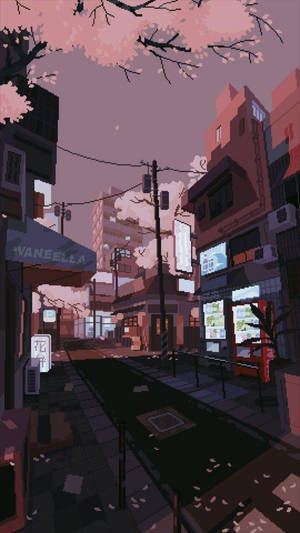 Pixelated Pink And Brown Aesthetic City Wallpaper