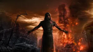 Plague Doctorin Apocalyptic Landscape Wallpaper