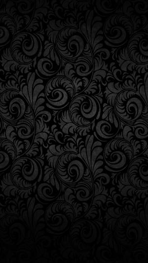 Plain Black With Ornate Leaf Pattern Wallpaper