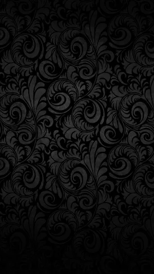 Plain Black With Ornate Leaf Pattern Wallpaper