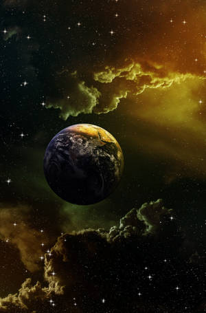 Planet Earth Between Green Clouds Wallpaper