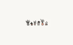 Plants With Colorful Vases Plain Aesthetic Wallpaper