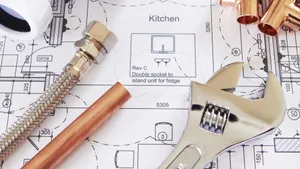 Plumbing Tools On Floor Plan Wallpaper