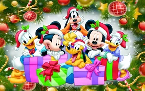 Pluto And Disney Characters Christmas Hats Wallpaper