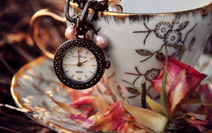 Pocket Watch Teacup Photoshoot Wallpaper