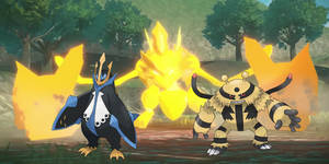 Pokemon Legends Arceus Electivire And Empoleon Wallpaper