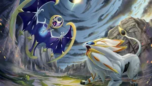 Pokemon Sun And Moon Lunala Vs Solgaleo Wallpaper