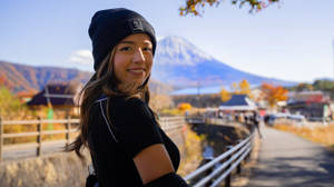 Pokimane And Mount Fuji Wallpaper