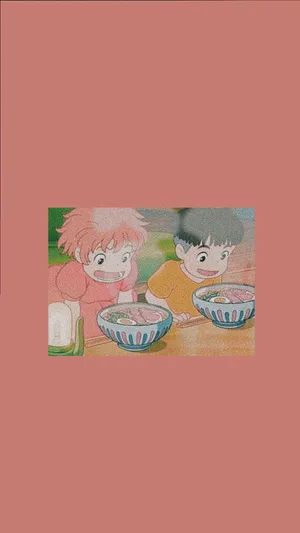 Ponyo And Sosuke Enjoying Ramen Together Wallpaper