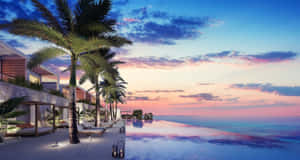 Pool And Beach Resort Sunset Wallpaper