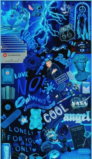 Popular Culture Aesthetic Blue Collage Design Wallpaper