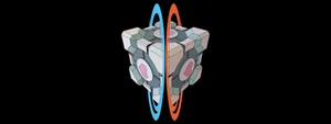 Portal 2 Dual Screen Cube Going Through Portal Wallpaper