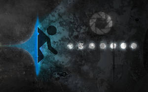 Portal 2 Dual Screen Exiting Blue Portal Wallpaper