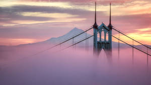 Portland St Johns Bridge Pink Fog Wallpaper