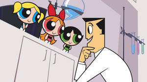 Powerpuff Girls With Professor Wallpaper