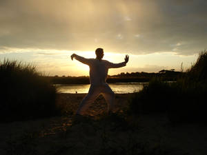 Practicing Qi Gong Martial Arts Outdoors Wallpaper