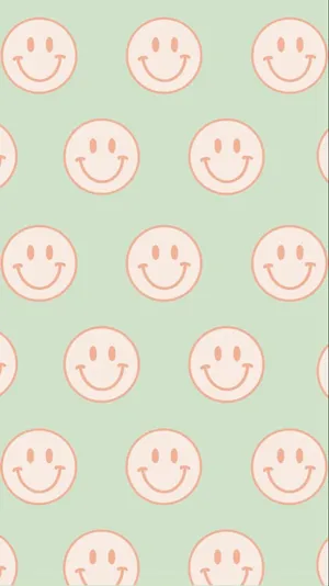 Preppy Smiley Face Light Green Pattern Wallpaper