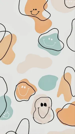 Preppy Smiley Face Organic Pattern Wallpaper