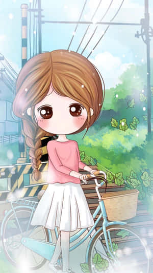 Pretty Cartoon Girl With A Bike Wallpaper