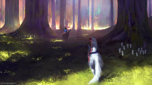 Prince Ashitaka And Princess Mononoke Together In Eternal Embrace Wallpaper