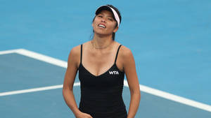 Professional Tennis Player Su-wei Hsieh In Action Wallpaper