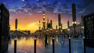 Prophet's Mosque Plaza Crowd Madina Wallpaper