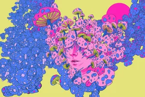 Psychedelic Mushroom Dreamscape Art Wallpaper