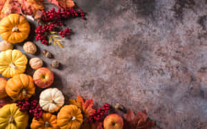 Pumpkin, Berries Decor For Fall Thanksgiving Wallpaper