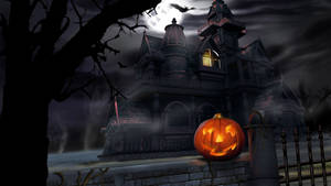 Pumpkin Outside In Cartoon Halloween Wallpaper