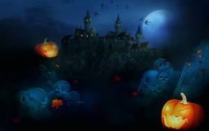 Pumpkins And Castle Holloween Computer Wallpaper