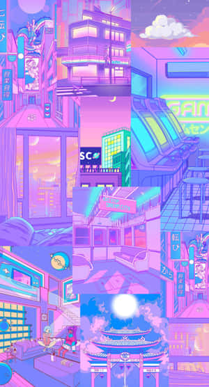 Purple Aesthetic Collage Anime Japanese Kawaii Wallpaper