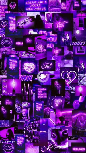 Purple Aesthetic Phone Neon Collage Wallpaper