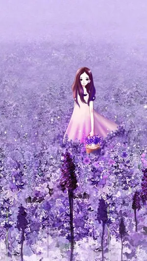 Purple Anime Girl In Floral Field.jpg Wallpaper