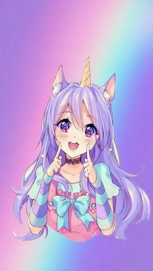 Purple Anime Girl Unicorn Horns Wallpaper