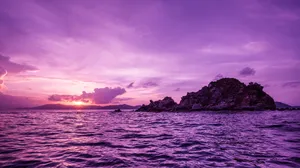 Purple Cool Island Sunset Wallpaper